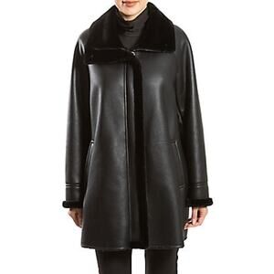 Belle Fare Black Polyurethane Faux Shearling Coat Size XS